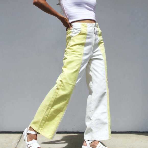 BDG Urban Outfitters | Yellow White High & Wide Leg Color block 26 - Picture 4 of 16